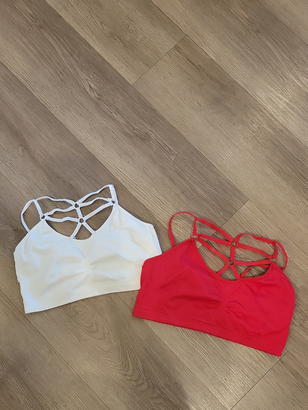 Strappy Back Sports Bras - White & Red